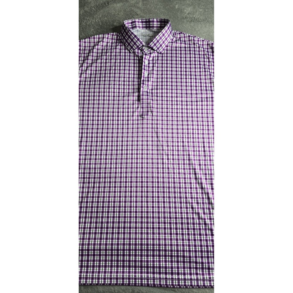 Men's Purple Check Performance Polo - Picture 5 of 16